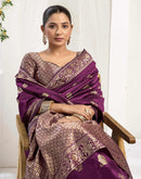 Wine Silk Woven Banarasi Saree