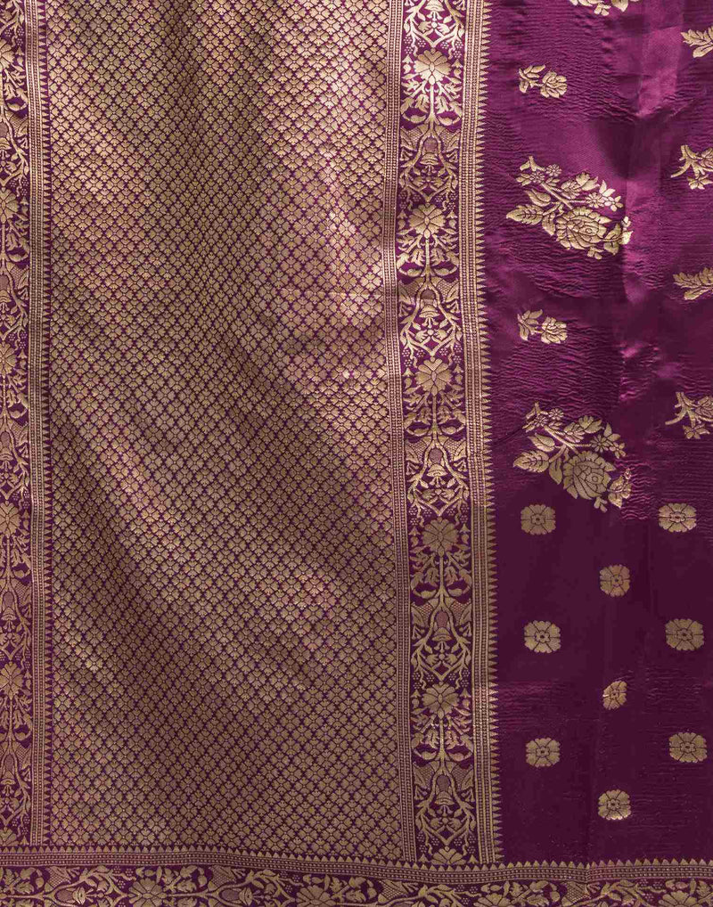 Wine Silk Woven Banarasi Saree