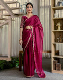 Wine Silk Embroidery Saree