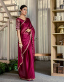 Wine Silk Embroidery Saree