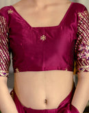 Wine Silk Embroidery Saree