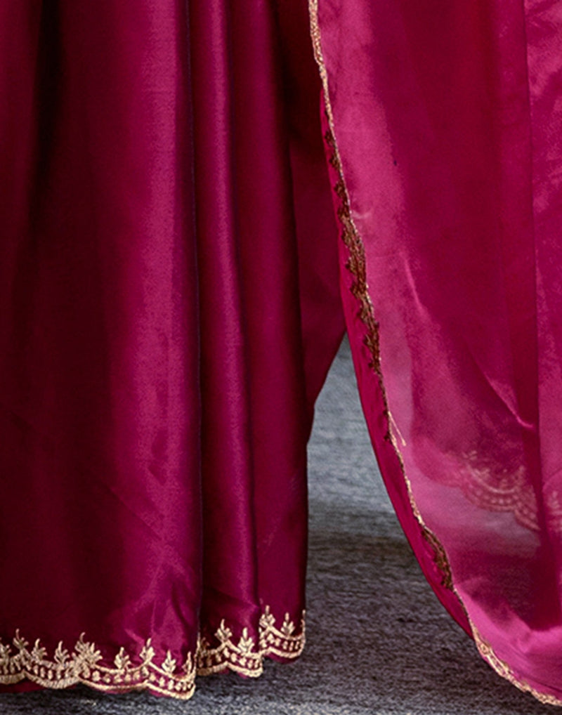 Wine Silk Embroidery Saree