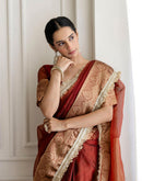 Dark Red Shimmer Woven Saree