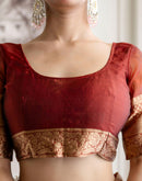 Dark Red Shimmer Woven Saree