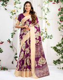 Dark Wine Cotton Floral Printed Saree