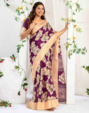 Dark Wine Cotton Floral Printed Saree