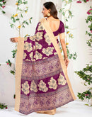 Dark Wine Cotton Floral Printed Saree