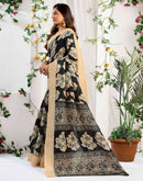 Black Cotton Floral Printed Saree