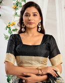 Black Cotton Floral Printed Saree
