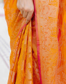 Mustard Yellow Chanderi Woven Banarasi Saree