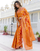 Mustard Yellow Chanderi Woven Banarasi Saree