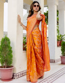 Mustard Yellow Chanderi Woven Banarasi Saree