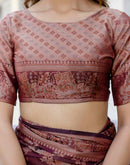 Wine Chanderi Woven Banarasi Saree