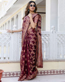 Wine Chanderi Woven Banarasi Saree