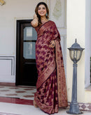 Wine Chanderi Woven Banarasi Saree