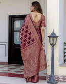 Wine Chanderi Woven Banarasi Saree