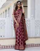 Wine Chanderi Woven Banarasi Saree