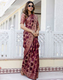Wine Chanderi Woven Banarasi Saree