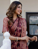 Wine Chanderi Woven Banarasi Saree