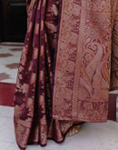 Wine Chanderi Woven Banarasi Saree