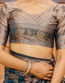 Rama Blue Chanderi Woven Banarasi Saree