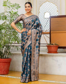 Rama Blue Chanderi Woven Banarasi Saree