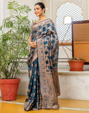 Rama Blue Chanderi Woven Banarasi Saree