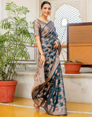 Rama Blue Chanderi Woven Banarasi Saree