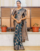 Rama Blue Chanderi Woven Banarasi Saree