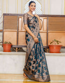 Rama Blue Chanderi Woven Banarasi Saree