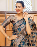 Rama Blue Chanderi Woven Banarasi Saree