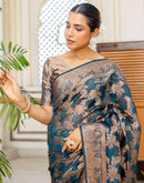 Rama Blue Chanderi Woven Banarasi Saree