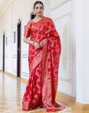 Light Red Chanderi Woven Banarasi Saree