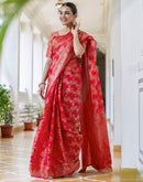 Light Red Chanderi Woven Banarasi Saree