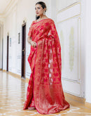 Light Red Chanderi Woven Banarasi Saree