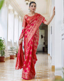 Light Red Chanderi Woven Banarasi Saree