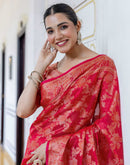 Light Red Chanderi Woven Banarasi Saree