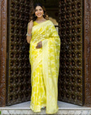 Bright Yellow Cotton Woven Saree
