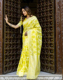 Bright Yellow Cotton Woven Saree