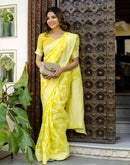 Bright Yellow Cotton Woven Saree