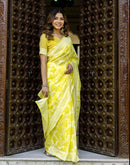 Bright Yellow Cotton Woven Saree