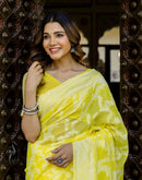 Bright Yellow Cotton Woven Saree