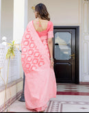 Coral Pink Cotton Woven Saree