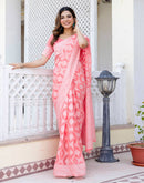 Coral Pink Cotton Woven Saree