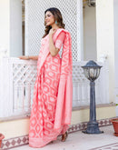 Coral Pink Cotton Woven Saree