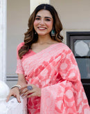 Coral Pink Cotton Woven Saree