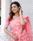 Coral Pink Cotton Woven Saree