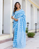 Dusty Blue Cotton Woven Saree
