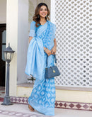 Dusty Blue Cotton Woven Saree