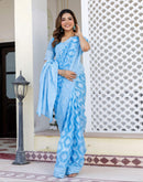 Dusty Blue Cotton Woven Saree
